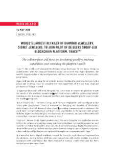 World S Largest Retailer Of Diamond Jewellery Signet Jewelers To Join Pilot Of De Beers Group Led Blockchain Platform Tracr De Beers Group