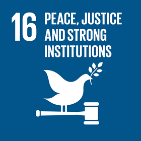 UN Sustainable Development Goal icon for  Peace, Justice & Strong Institutions